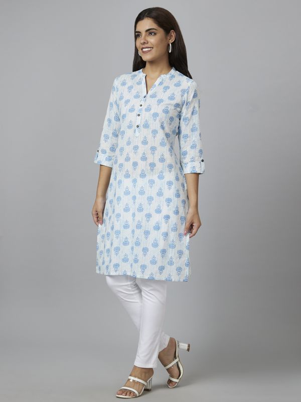 Globus Women White Printed Straight Kurta