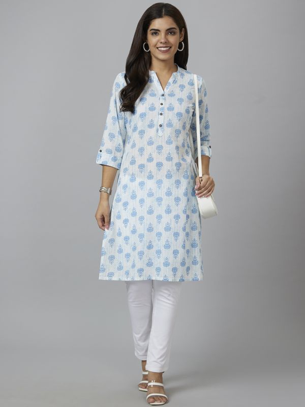 Globus Women White Printed Straight Kurta