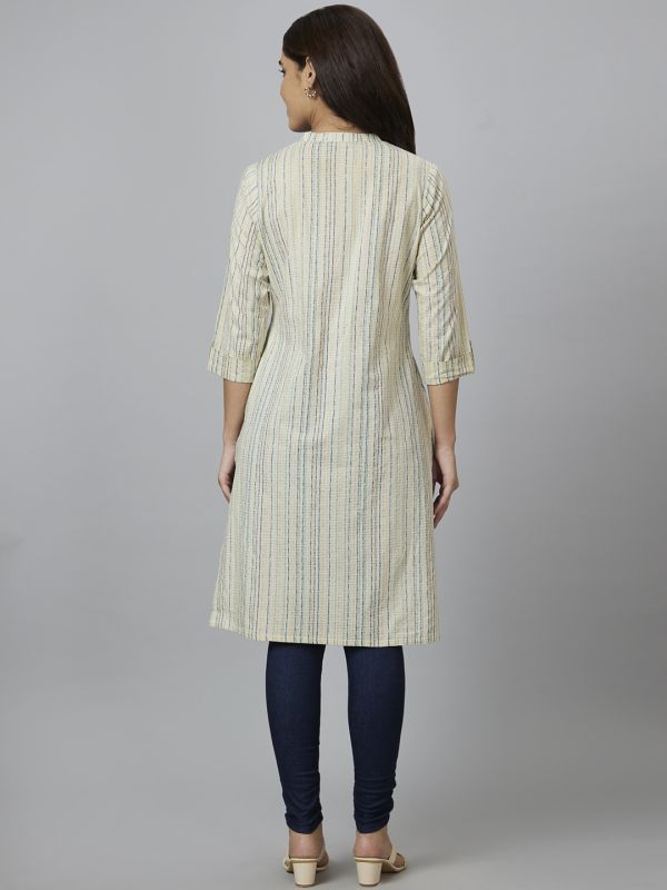 Globus Women Off White Striped Straight Kurta