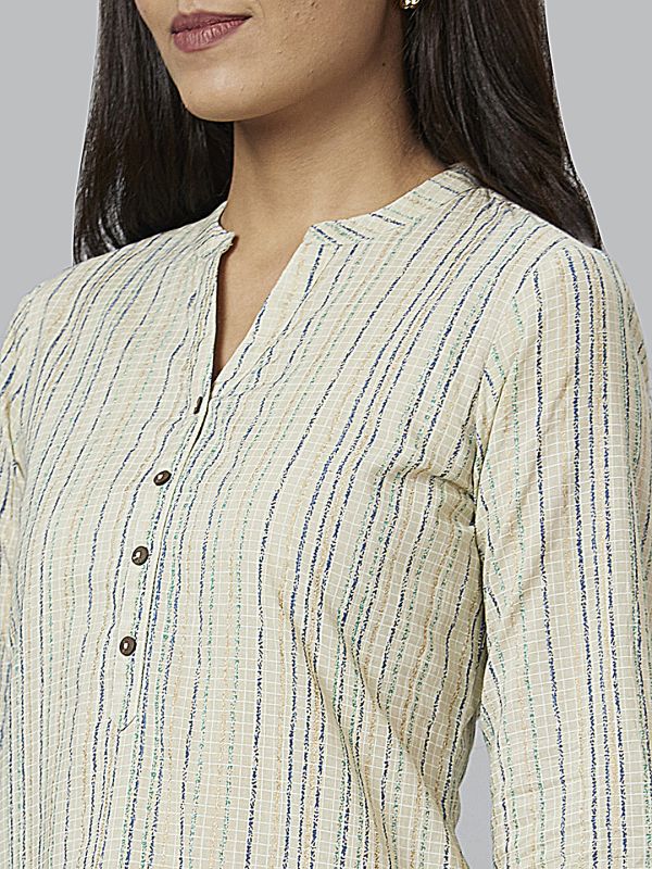 Globus Women Off White Striped Straight Kurta