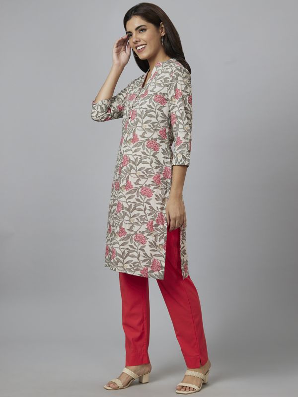 Globus Women Off White Printed Straight Kurta