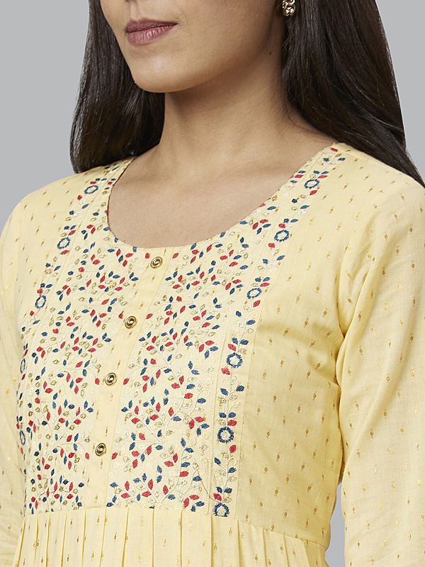 Globus Women Yellow Printed Round Neck Anarkali Kurta