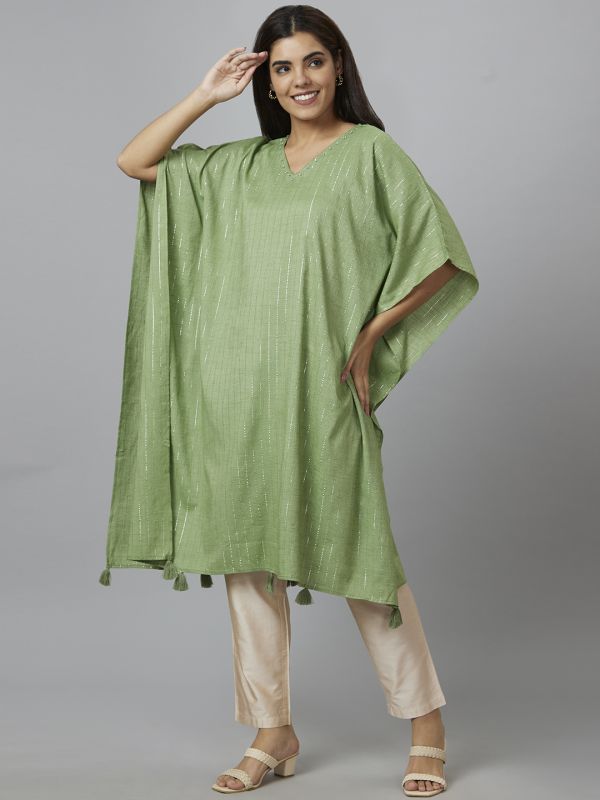 Globus Women Green Embellished Kaftan Kurta