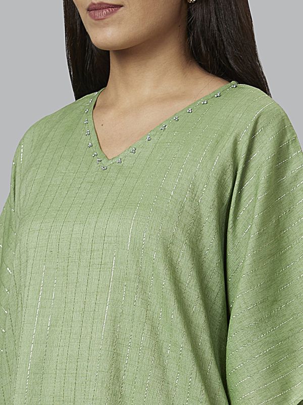 Globus Women Green Embellished Kaftan Kurta