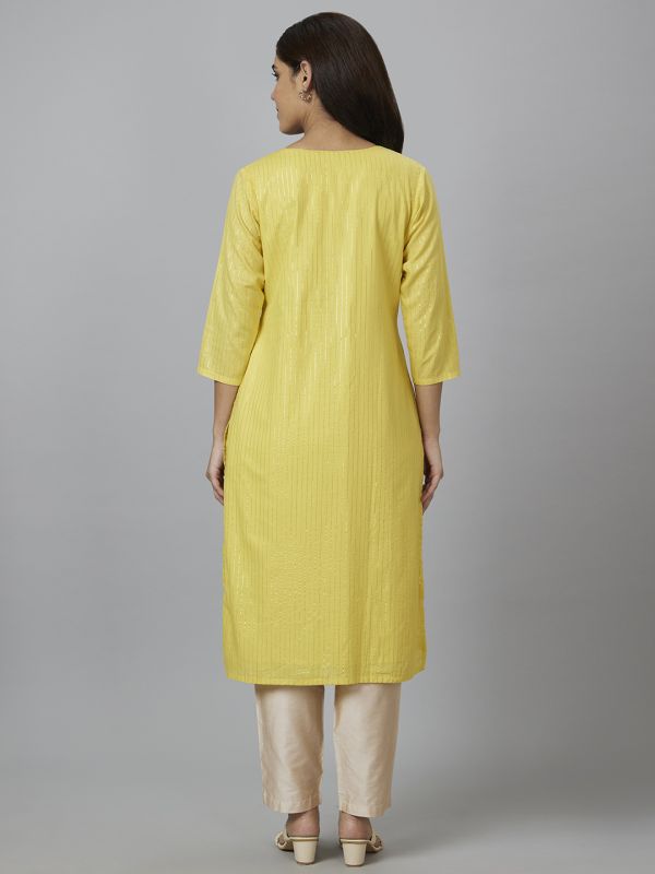 Globus Women Yellow Embroidered Straight Kurta