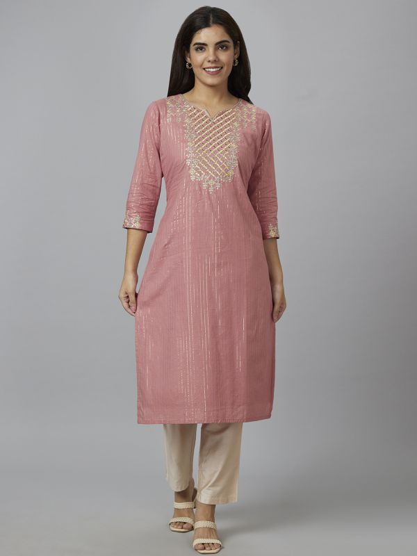 Globus Women Rose Embroidered Straight Kurta