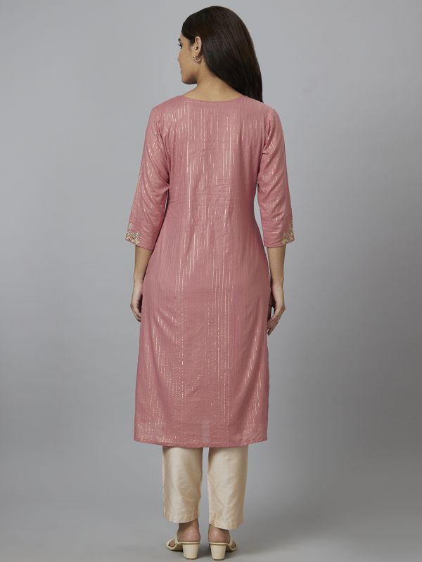 Globus Women Rose Embroidered Straight Kurta