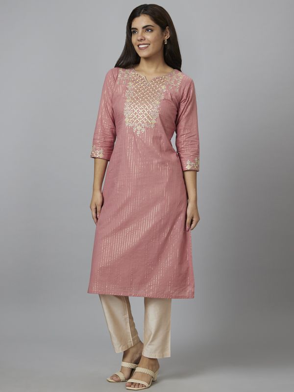 Globus Women Rose Embroidered Straight Kurta