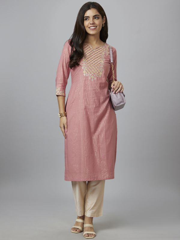 Globus Women Rose Embroidered Straight Kurta