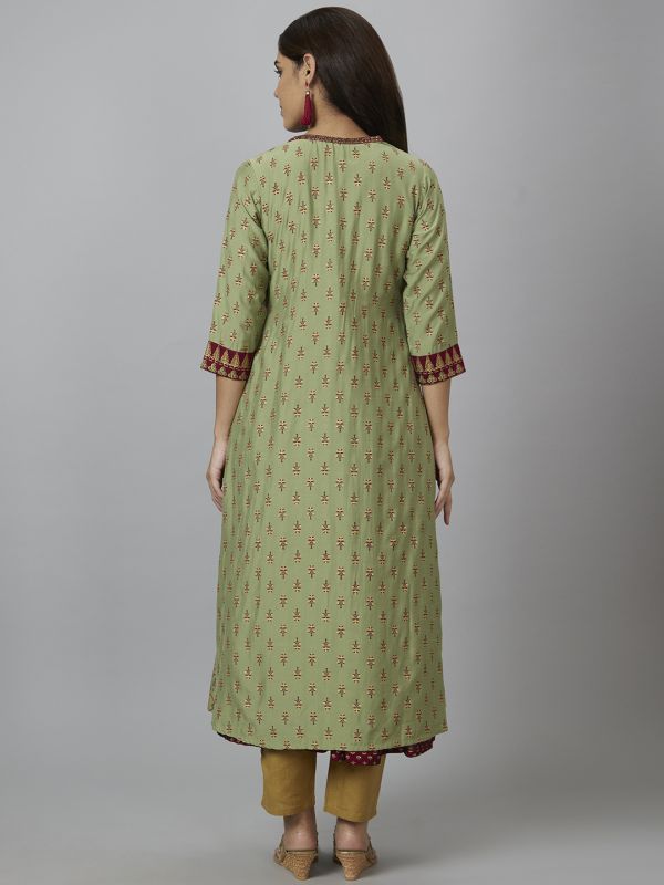 Globus Women Olive Printed Anarkali Kurta