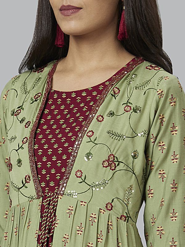 Globus Women Olive Printed Anarkali Kurta