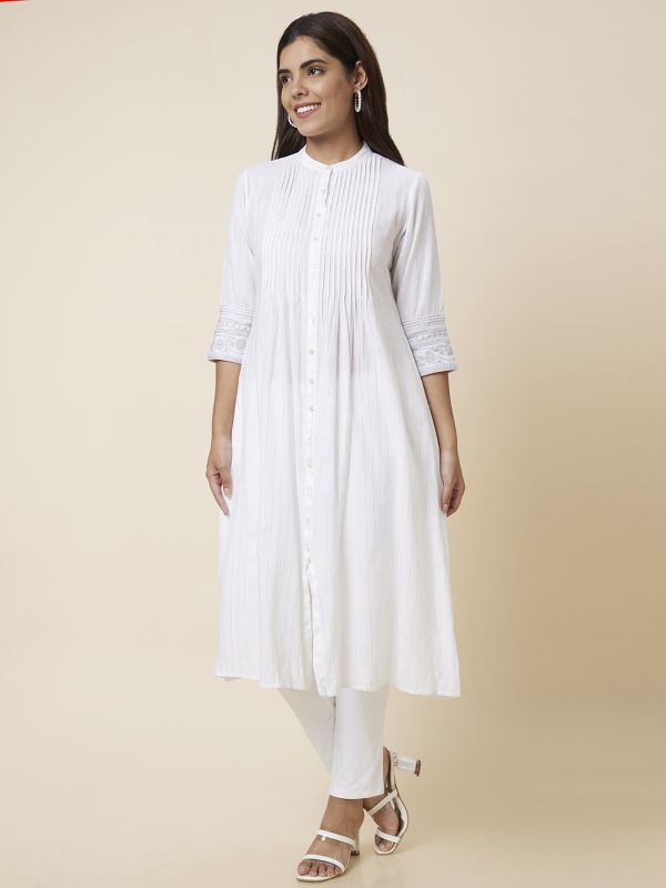 Globus Women Off White Solid A-Line Kurta