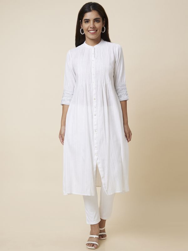 Globus Women Off White Solid A-Line Kurta