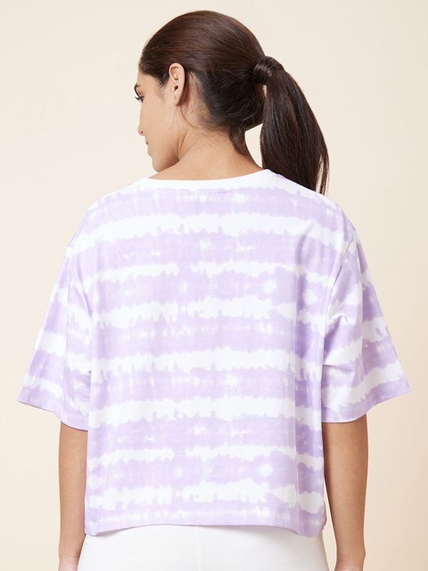 Globus Women Lavender Boxy Fit Tie and Dye Cotton T-Shirt