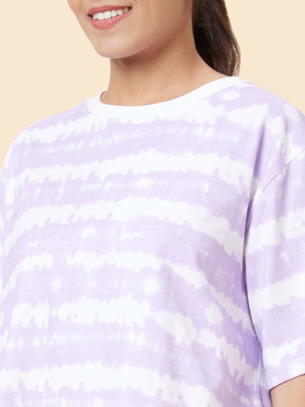 Globus Women Lavender Boxy Fit Tie and Dye Cotton T-Shirt