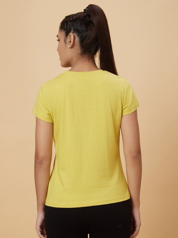 Globus Women Yellow Printed Cotton T-Shirt