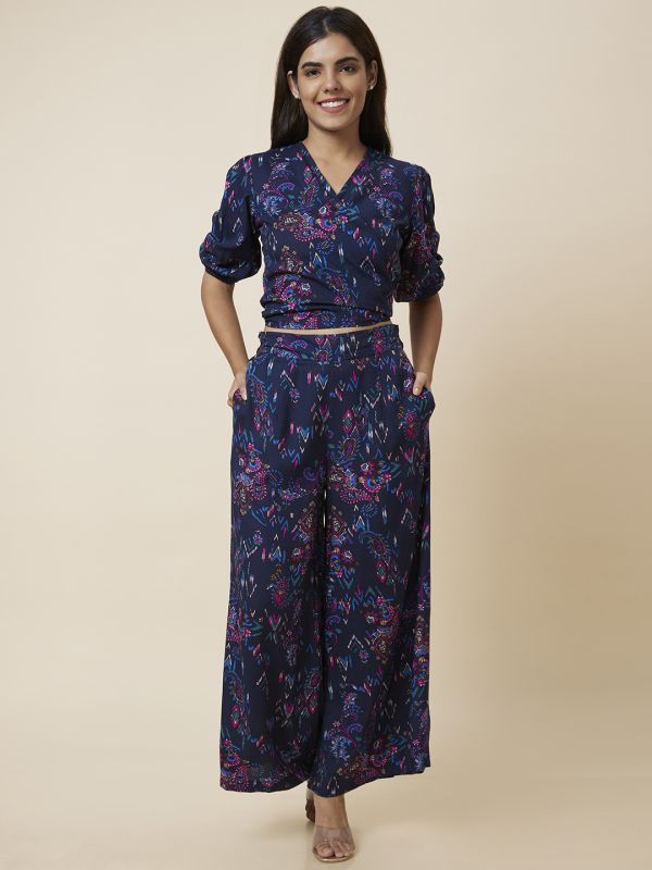 Globus Women Navy Wide Leg Palazzo