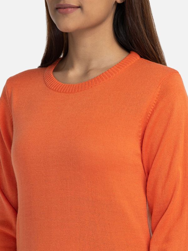 Globus Orange Solid Pullover Sweater