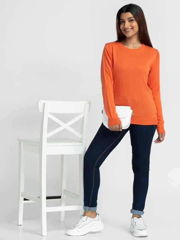 Globus Orange Solid Pullover Sweater