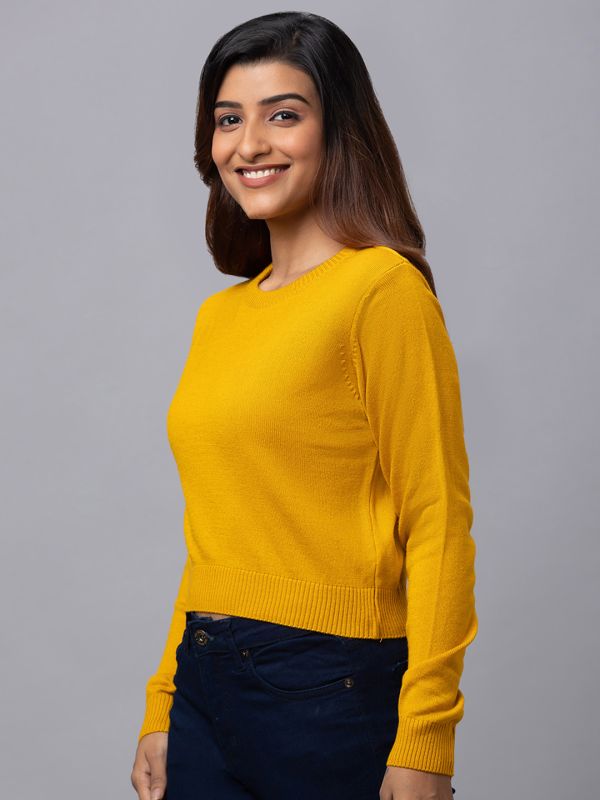 Globus Women Mustard Solid Pullover Sweater