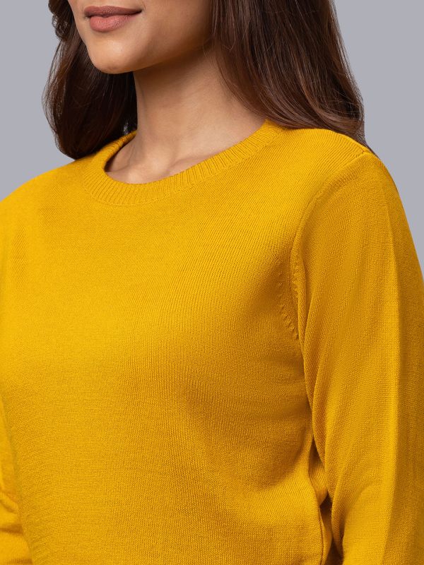 Globus Women Mustard Solid Pullover Sweater