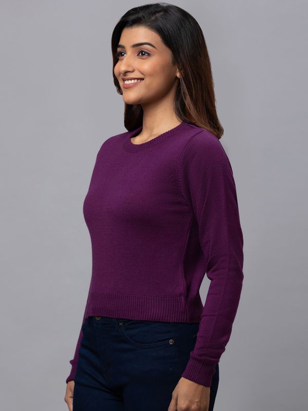 Globus Women Wine Solid Pullover Sweater