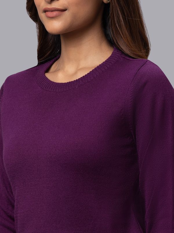 Globus Women Wine Solid Pullover Sweater