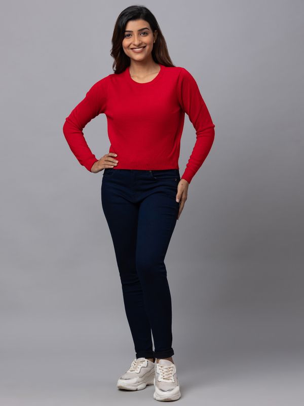 Globus Women Red Solid Pullover Sweater