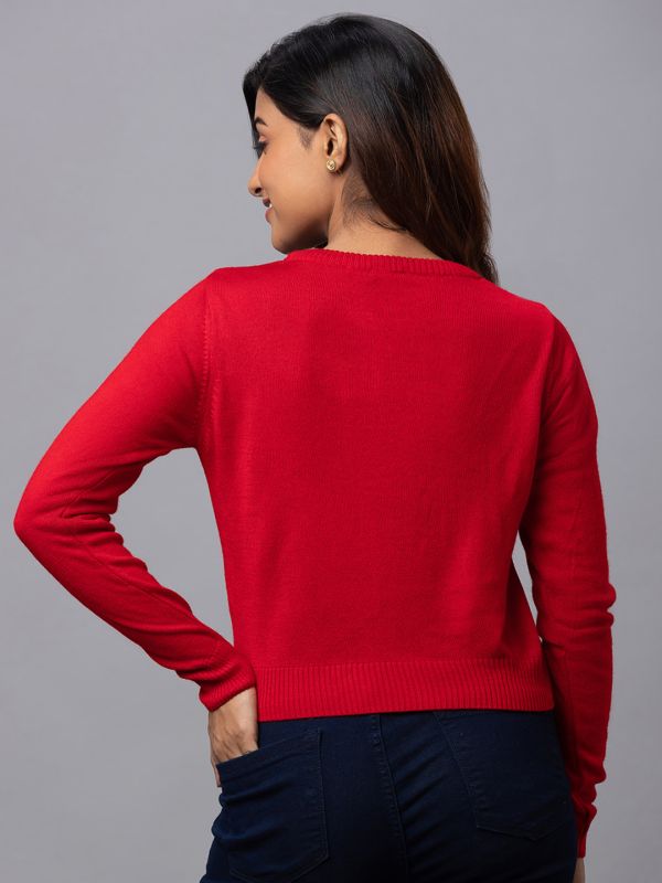 Globus Women Red Solid Pullover Sweater