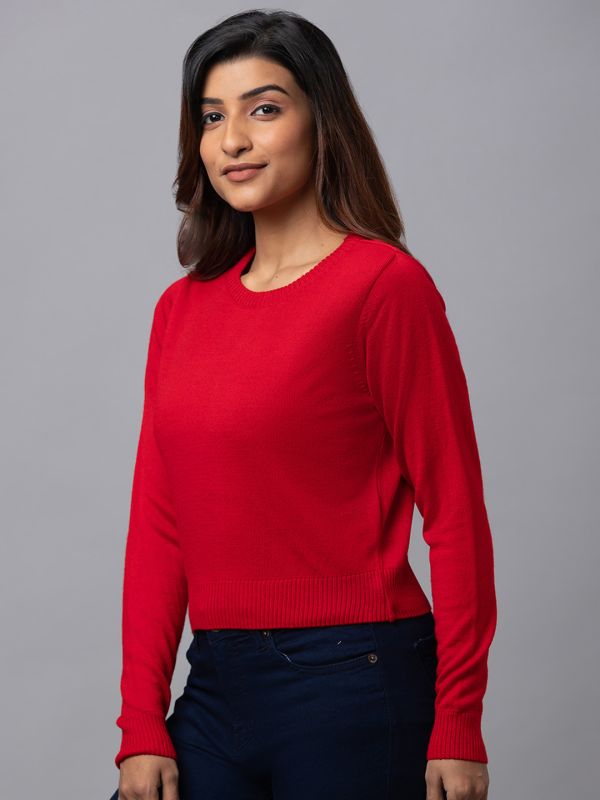 Globus Women Red Solid Pullover Sweater