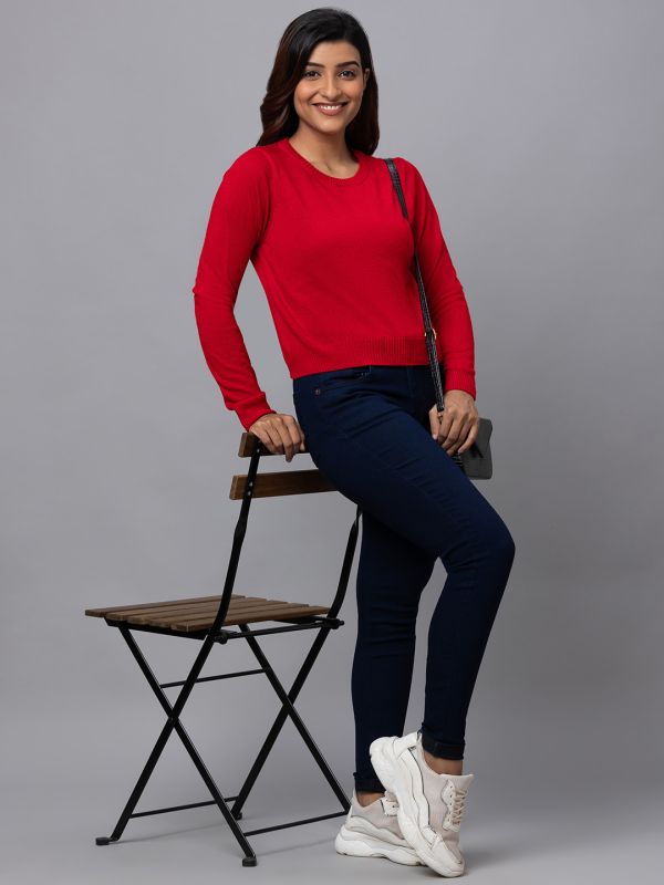 Globus Women Red Solid Pullover Sweater