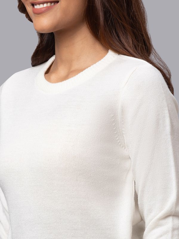 Globus Women Off White Solid Pullover Sweater