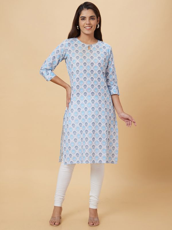 Globus Women White Printed Straight Kurta